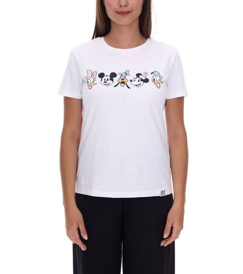 RE:COVERED X Disney Damen T-Shirt mit Mickey Mouse and Friends Design Baumwoll-Shirt Rundhals-Shirt RCDIF2063 Weiß von RE:COVERED