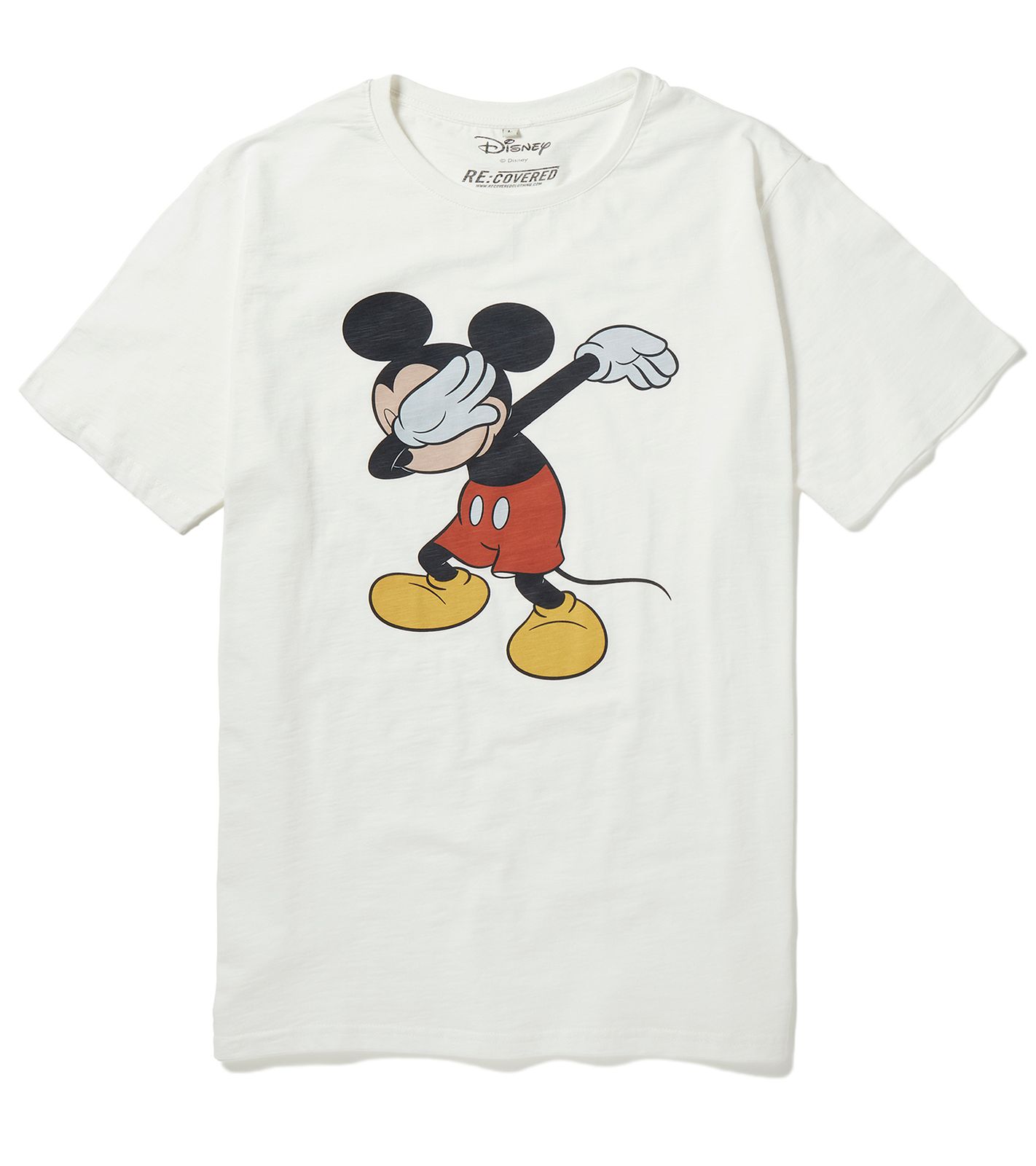 RE:COVERED X Disney Damen T-Shirt mit großem Mickey Mouse Print Baumwoll-Shirt Rundhals-Shirt PCDIS1150 Weiß von RE:COVERED