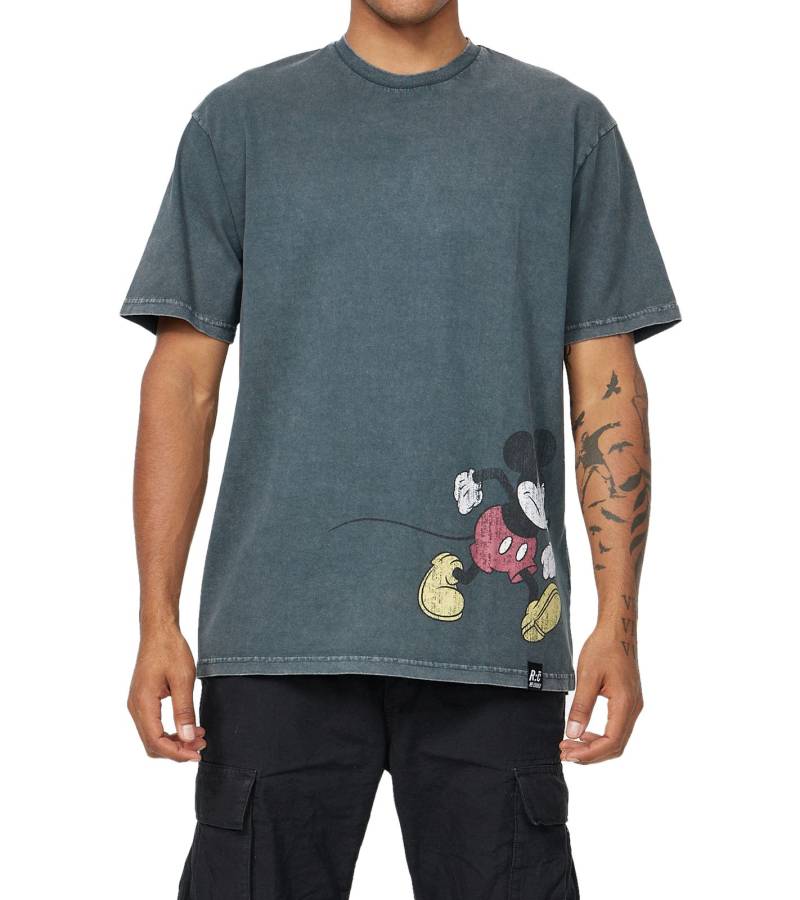 RE:COVERED X Disney Marching Mickey Relaxed Herren T-Shirt mit Mickey-Marching-Print Baumwoll-Shirt MMDIS2685 Grau von RE:COVERED