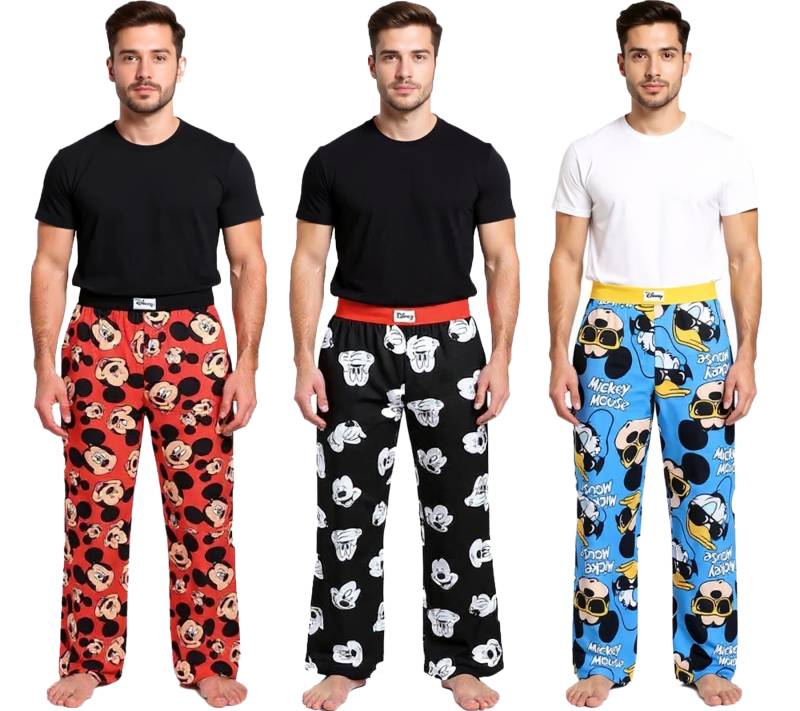 RE:COVERED X Disney Mickey Mouse Loungepants Herren Schlafanzug-Hose mit Disney Print Baumwolle Pyjama-Hose RCDIF210 Schwarz, Blau oder Rot von RE:COVERED