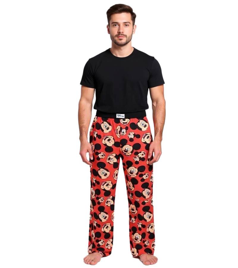 RE:COVERED X Disney Mickey Mouse Loungepants Herren Schlafanzug-Hose mit Mickey Mouse Print Baumwolle Pyjama-Hose RCDIF2103 Rot von RE:COVERED