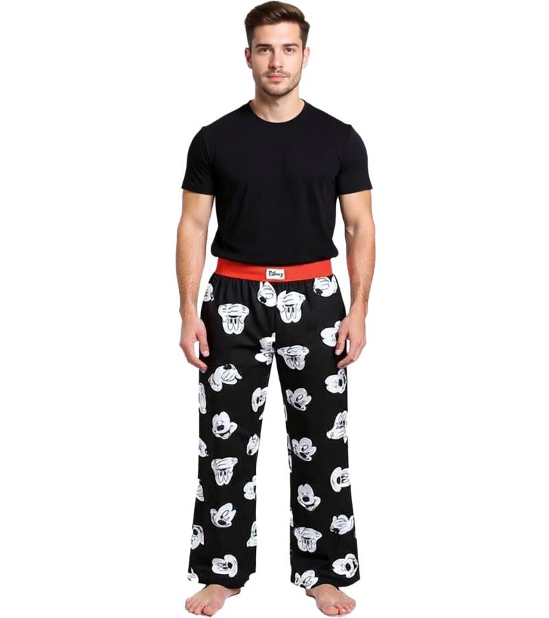 RE:COVERED X Disney Mickey Mouse Loungepants Herren Schlafanzug-Hose mit Mickey Mouse Print Baumwolle Pyjama-Hose RCDIF2106 Schwarz/Weiß von RE:COVERED
