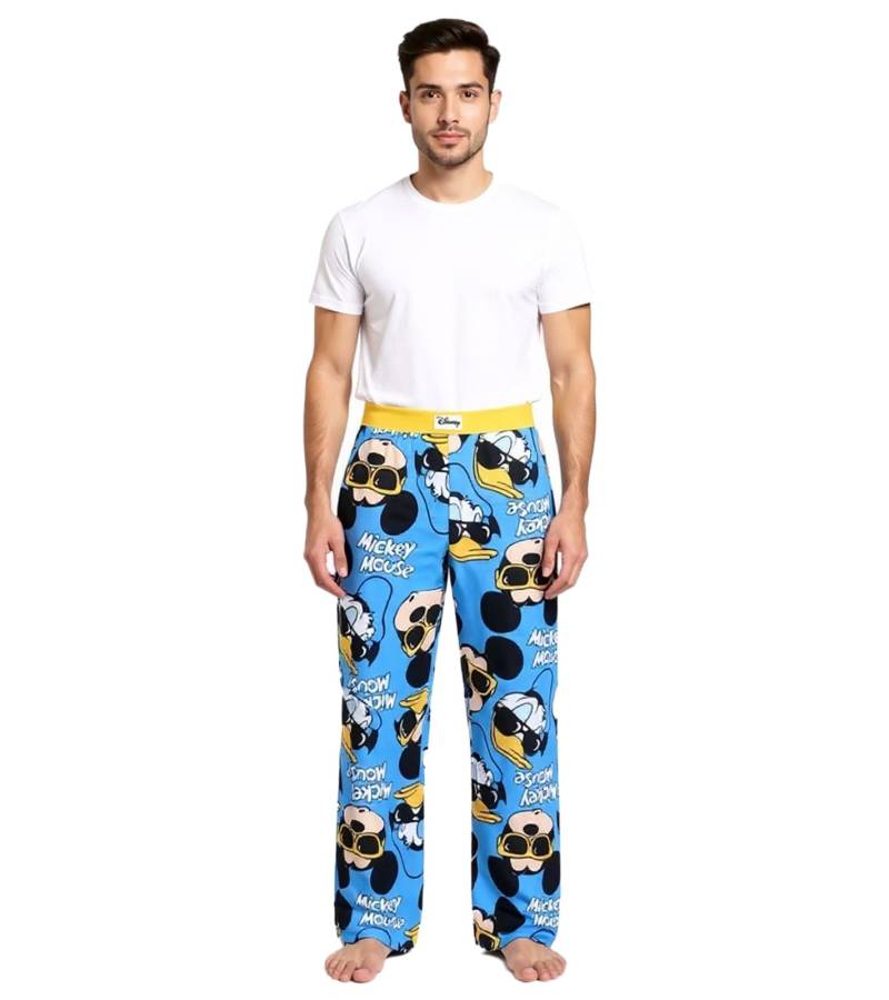RE:COVERED X Disney Mickey Mouse and Donald Duck Loungepants Herren Schlafanzug-Hose Stylische und bequeme Baumwoll Pyjama-Hose RCDIF2105 Blau/Gelb von RE:COVERED