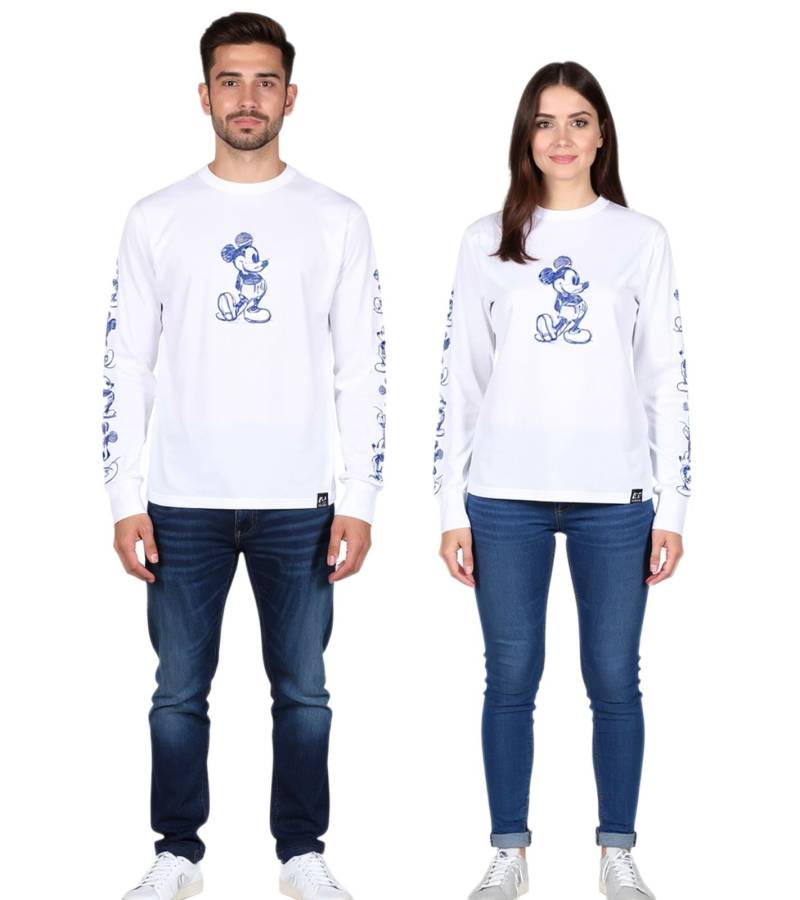 RE:COVERED X Disney Unisex Long-Sleeve mit Mickey-Maus-Print Baumwoll-Pullover RCDIF2050 Weiß von RE:COVERED