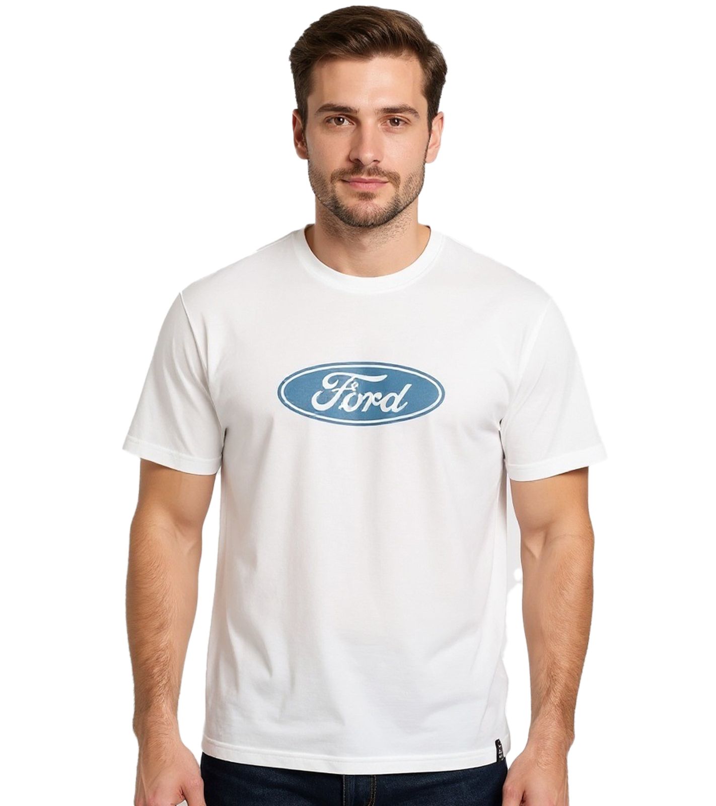 RE:COVERED X FORD Herren T-Shirt mit Ford Torino-Print Baumwoll-Shirt Rundhals-Shirt RCFRD504 Ecru-Weiß von RE:COVERED