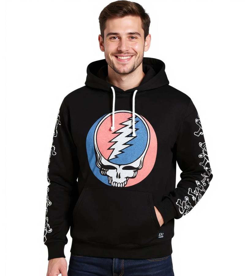 RE:COVERED X Grateful Dead Herren Kapuzen-Pullover mit Band Logo-Print Baumwoll-Hoody Langarm-Shirt RCWBROS170 Schwarz von RE:COVERED