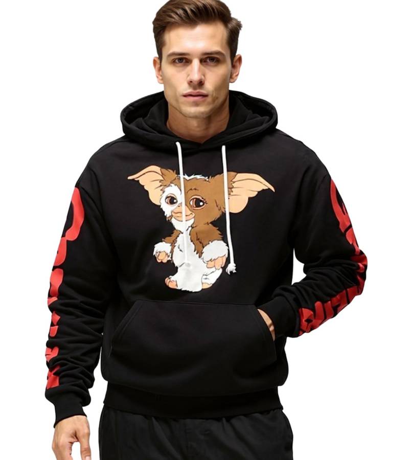 RE:COVERED X Gremlins Herren Kapuzen-Pullover mit Gremlins-Patch Baumwoll-Hoody Langarm-Shirt RCWARN558 Schwarz von RE:COVERED
