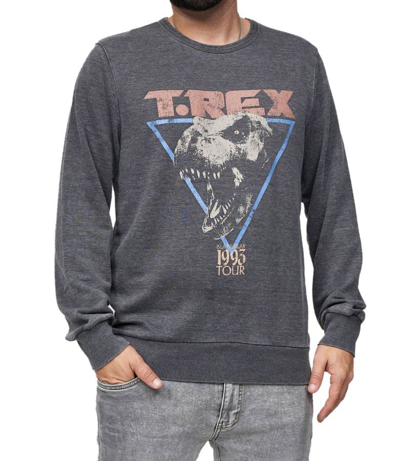 RE:COVERED X Jurassic Park Herren Rundhals-Pullover mit ‎‎T-Rex 1993 Vintage-Print Langarm-Shirt Sweat-Shirt MMUNV1960 Dunkel-Grau von RE:COVERED