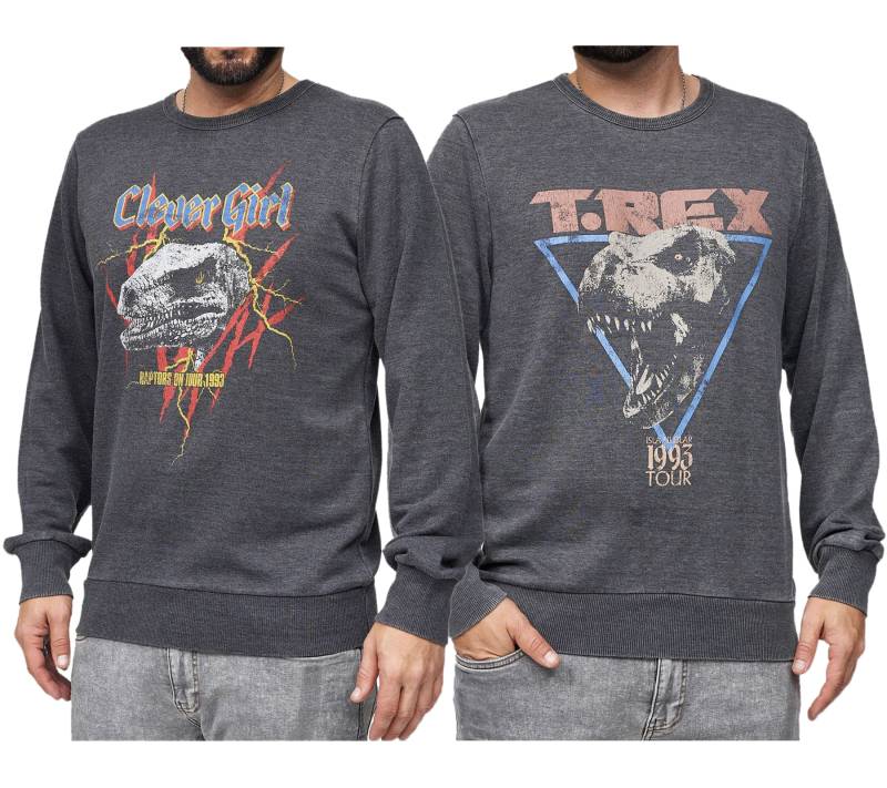 RE:COVERED X Jurassic Park Herren Rundhals-Pullover mit ‎‎T-Rex 1993 oder Raptors on Tour 1993 Vintage-Print Langarm-Shirt Sweat-Shirt MMUNV1960 Dunkel-Grau von RE:COVERED