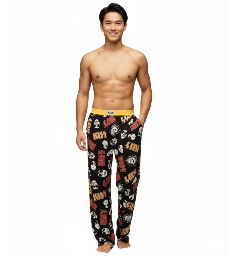 RE:COVERED X KISS Loungepants Herren Schlafanzug-Hose mit KISS-Logo Pyjama-Hose Baumwoll-Hose RCEPIC347 Schwarz von RE:COVERED