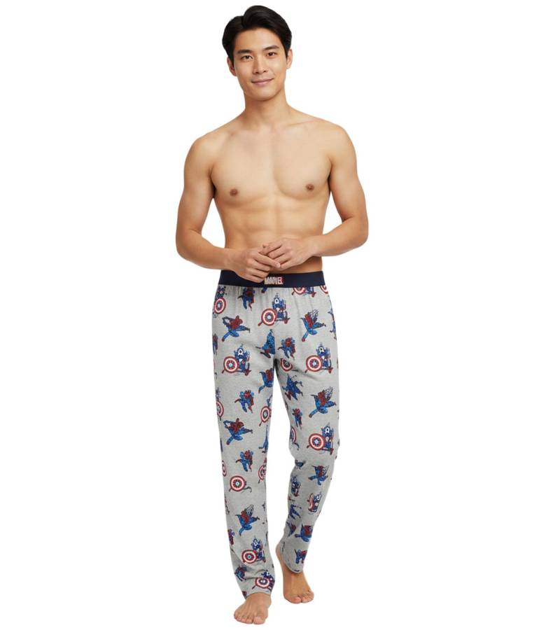 RE:COVERED X MARVEL Comics Hero Loungepants Herren Schlafanzug-Hose mit Marvel-Figuren-Print Baumwolle Pyjama-Hose PCMARV500 Grau von RE:COVERED
