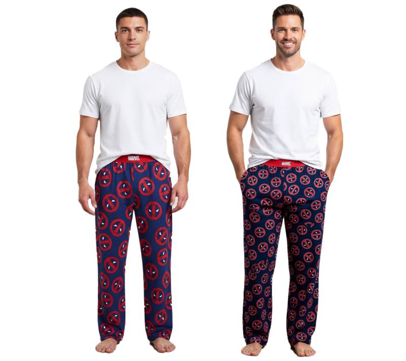 RE:COVERED X MARVEL Deadpool Icon Repeat Loungepants Herren Schlafanzug-Hose Deadpool-Print Pyjama-Hose PCMARV504 Navy/Rot von RE:COVERED