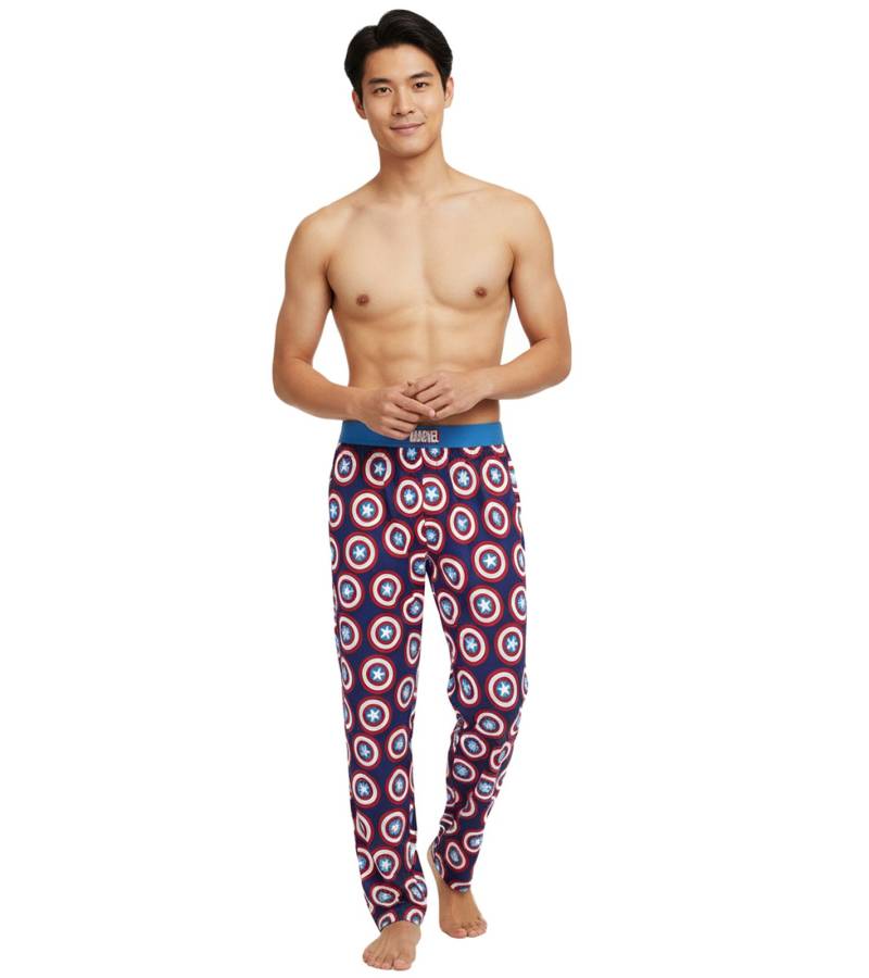 RE:COVERED X MARVEL Loungepants Captain America Herren Schlafanzug-Hose Schutzschild-Print Pyjama-Hose PCMARV502 Blau/Rot von RE:COVERED