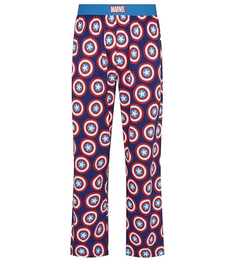 RE:COVERED X MARVEL Loungepants Captain America Herren Schlafanzug-Hose Schutzschild-Print Pyjama-Hose PCMARV502 Blau/Rot von RE:COVERED