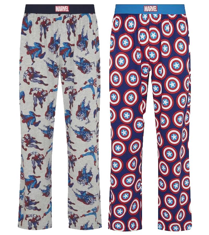 RE:COVERED X MARVEL Loungepants Herren Schlafanzug-Hose Pyjama-Hose mit Captain America oder Marvel-Figuren PCMARV50 Blau/Rot oder Grau von RE:COVERED