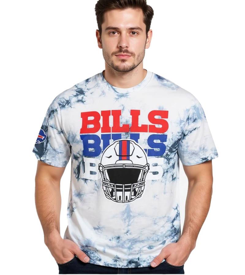 RE:COVERED X NFL Buffalo Bills Herren T-Shirt mit Logo-Print Baumwoll-Shirt Rundhals-Shirt RCNFL1385 Blau/Weiß von RE:COVERED