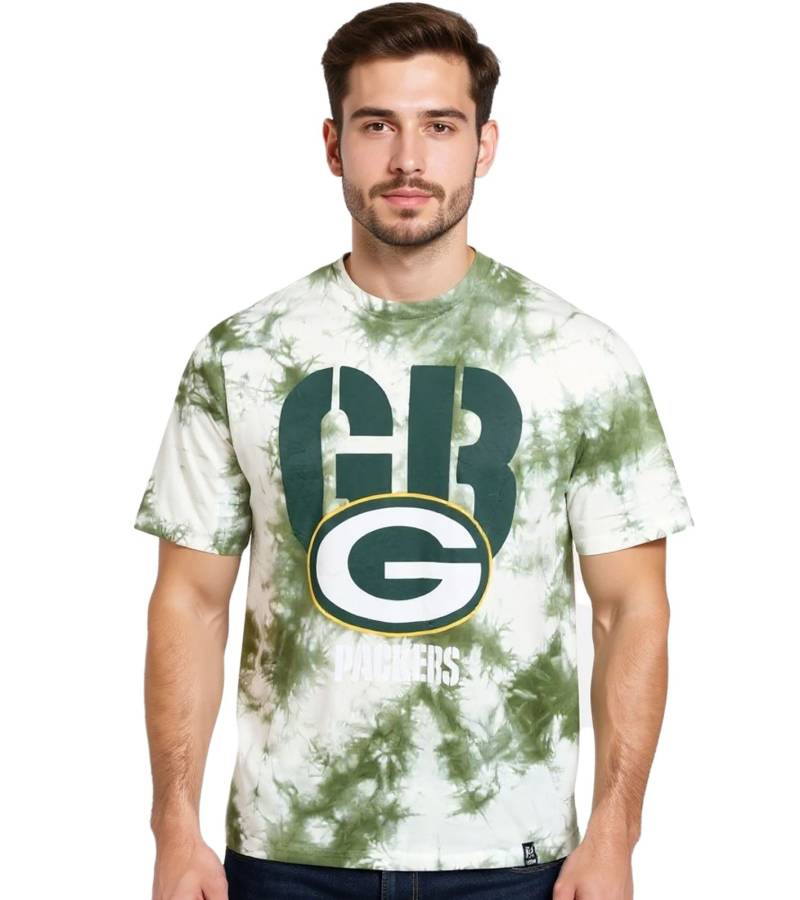 RE:COVERED X NFL Green Bay Packers Herren T-Shirt mit Logo-Print Baumwoll-Shirt Rundhals-Shirt RCNFL1394 Grün/Weiß von RE:COVERED