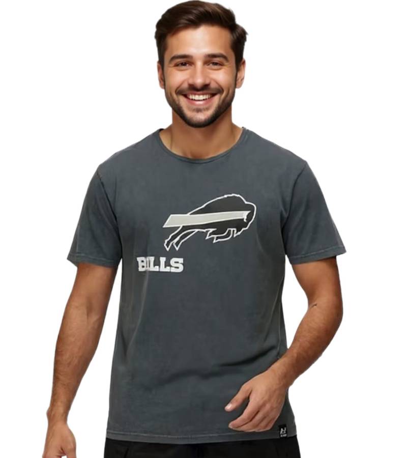 RE:COVERED X NFL Herren T-Shirt Buffalo Bills Logo-Schriftzug Baumwoll-Shirt Rundhals-Shirt RCNFL1317B Grau von RE:COVERED