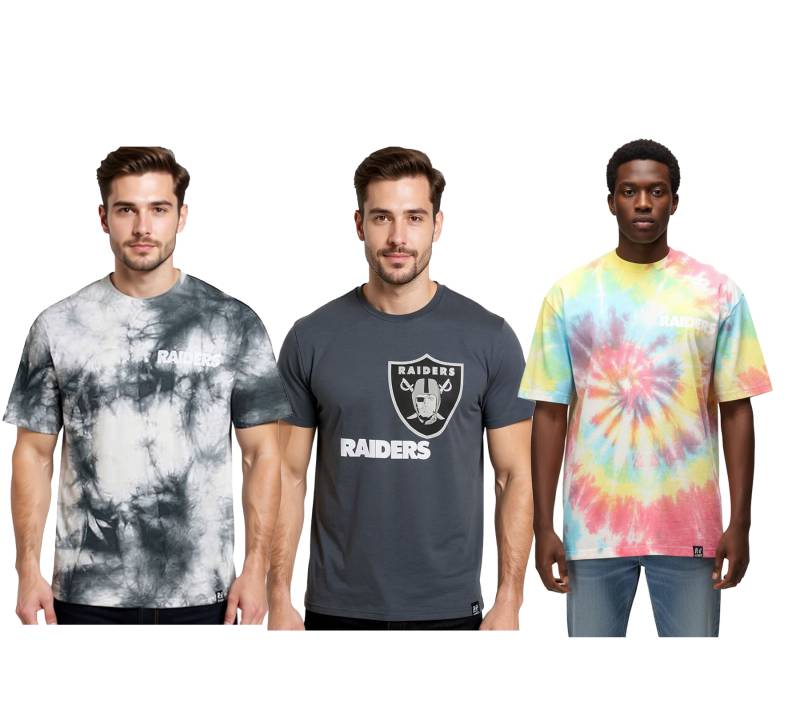 RE:COVERED X NFL Las Vegas Raiders Herren T-Shirt mit Logo-Print Baumwoll-Shirt Rundhals-Shirt in Bunt Grau/Weiß oder Grau von RE:COVERED