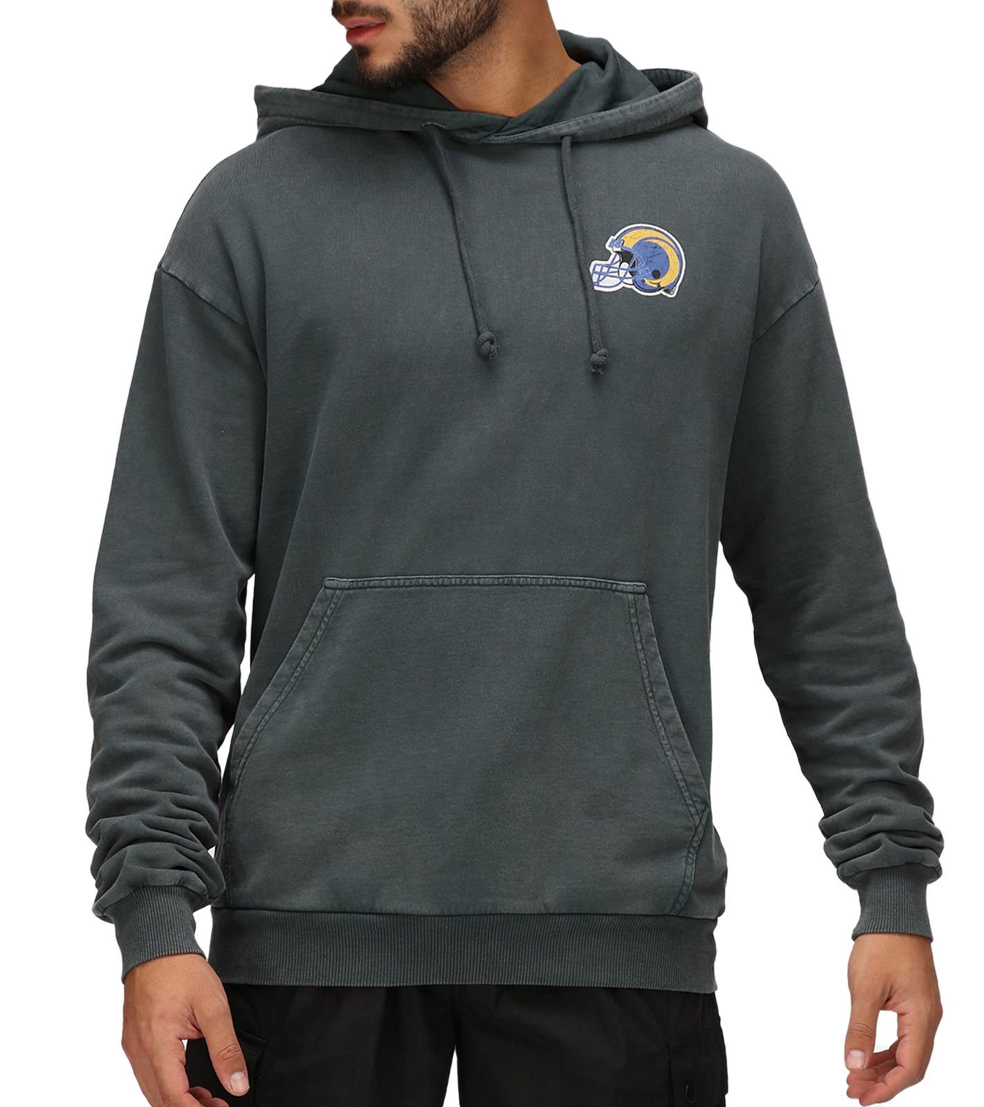 RE:COVERED X NFL Los Angeles Rams Herren Kapuzen-Pullover mit ‎‎Rams Schriftzug Baumwoll-Hoody Langarm-Shirt RCNFL1316H Grau von RE:COVERED