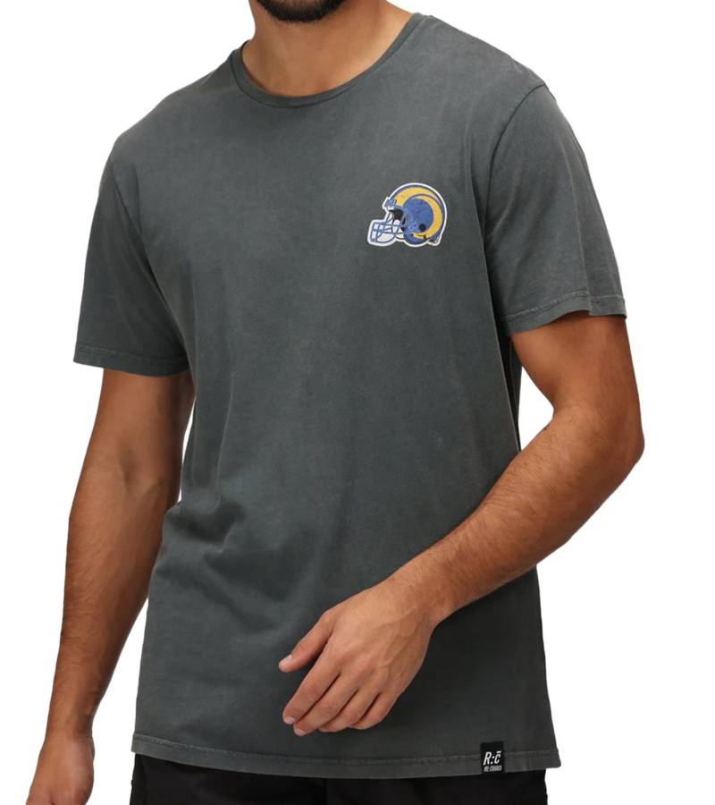 RE:COVERED X NFL Los Angeles Rams Herren T-Shirt mit Football-Helm Baumwoll-Shirt Rundhals-Shirt RCNFL1315H Grau von RE:COVERED
