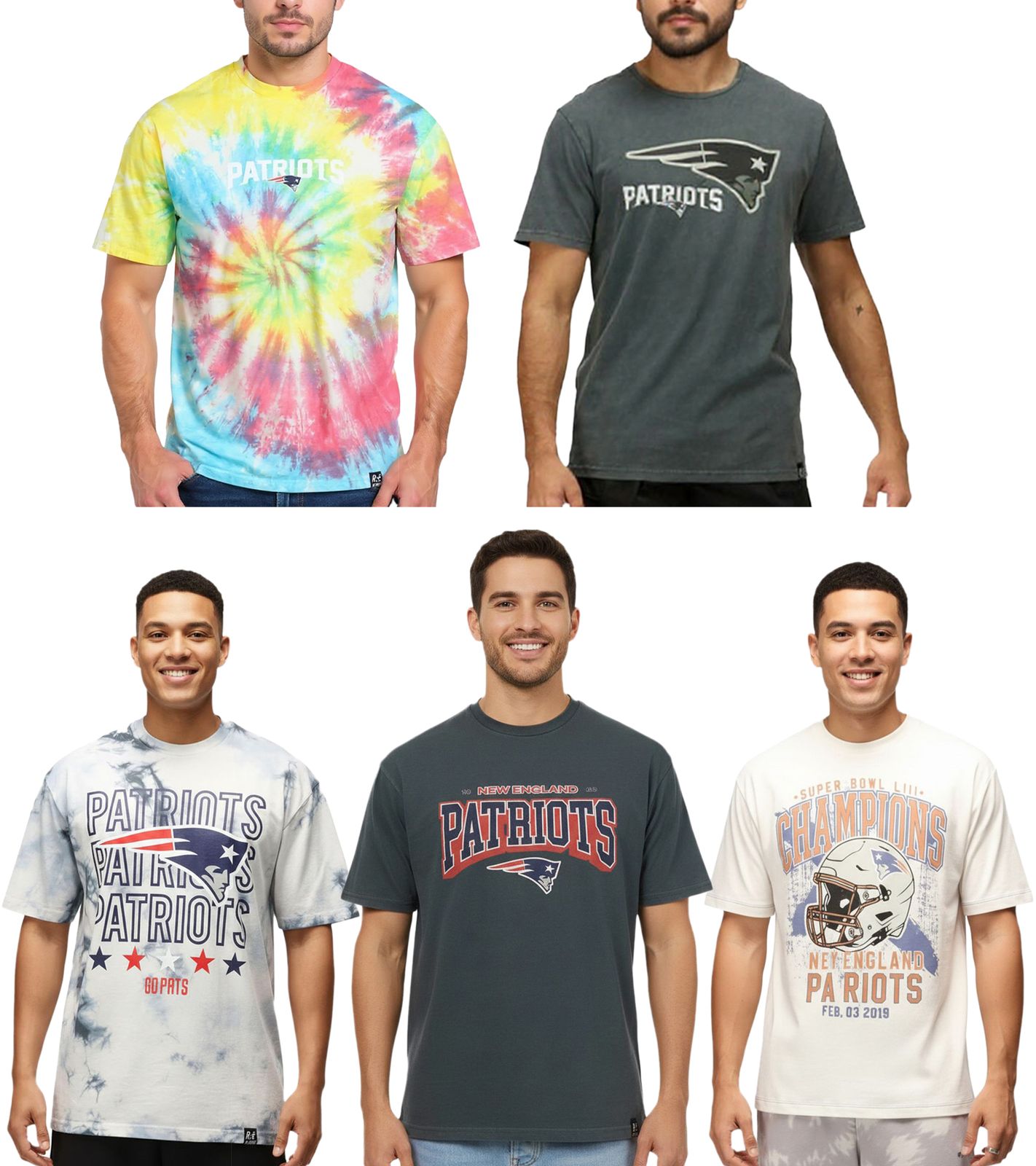 RE:COVERED X NFL New England Patriots Herren T-Shirt mit verschiedenen Prints Baumwoll-Shirt Weiß, Blau, Grau, Bunt von RE:COVERED