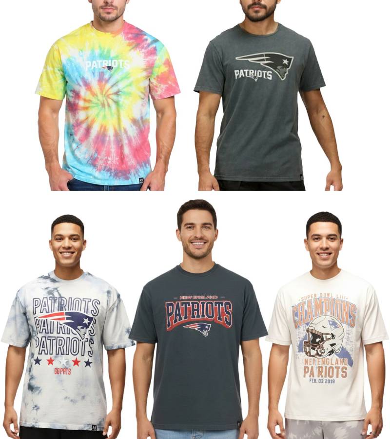RE:COVERED X NFL New England Patriots Herren T-Shirt mit verschiedenen Prints Baumwoll-Shirt Weiß, Blau, Grau, Bunt von RE:COVERED