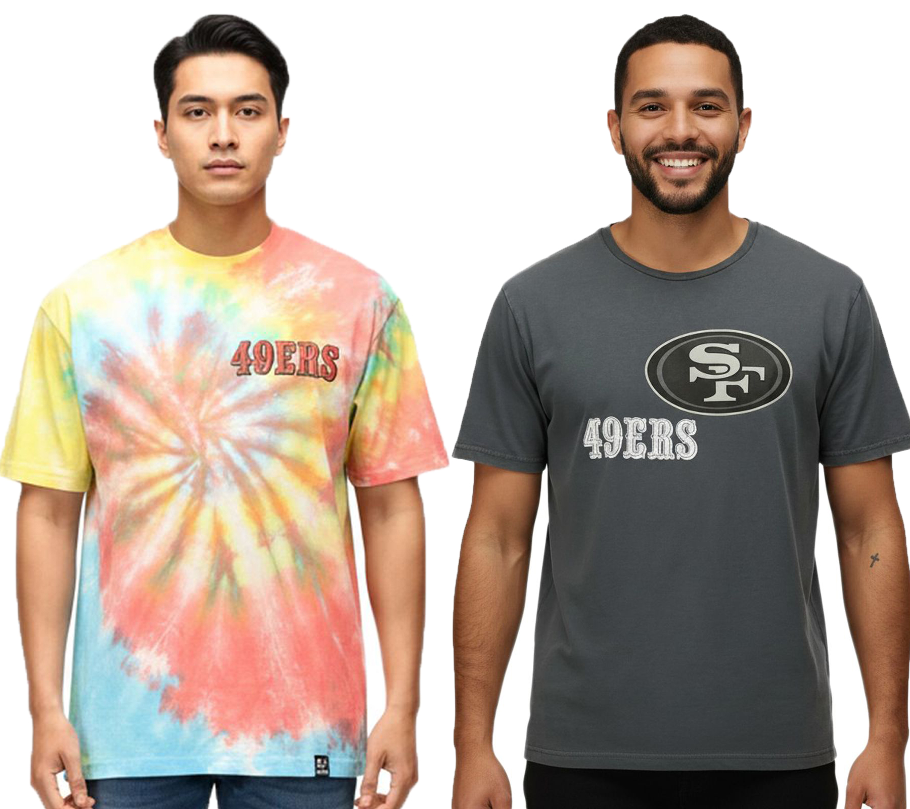 RE:COVERED X NFL San Francisco 49érs Herren T-Shirt mit Print Baumwoll-Shirt Rundhals-Shirt RCNFL13 Bunt Batik oder Grau von RE:COVERED