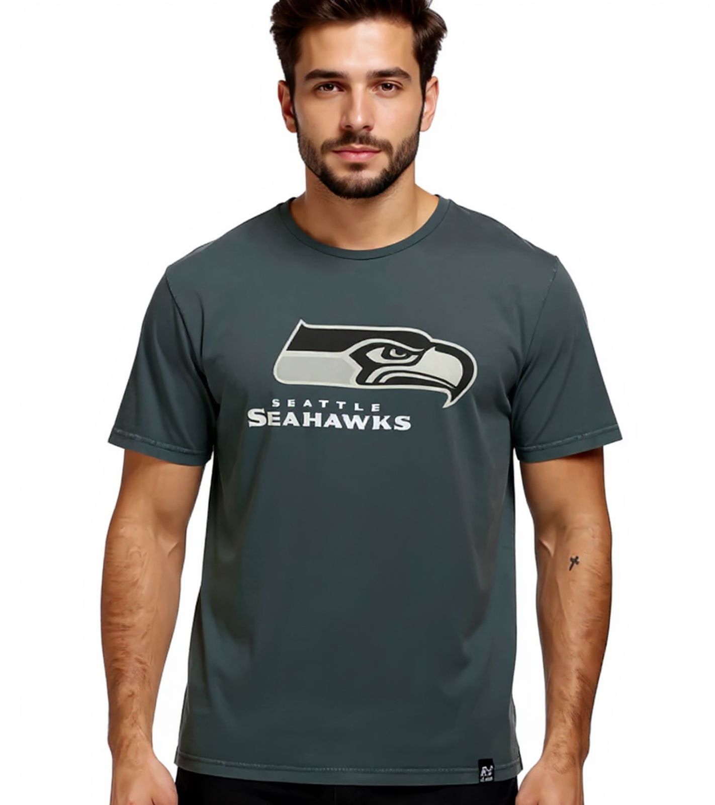 RE:COVERED X NFL Seattle Seahawks Herren T-Shirt mit Logo-Print Baumwoll-Shirt Rundhals-Shirt RCNFL1317J Grau von RE:COVERED