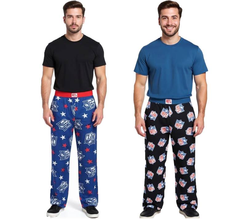RE:COVERED X NFL Shield and Stars Loungepants Herren Schlafanzug-Hose mit NFL-Logo Baumwolle Pyjama-Hose Blau oder Schwarz von RE:COVERED