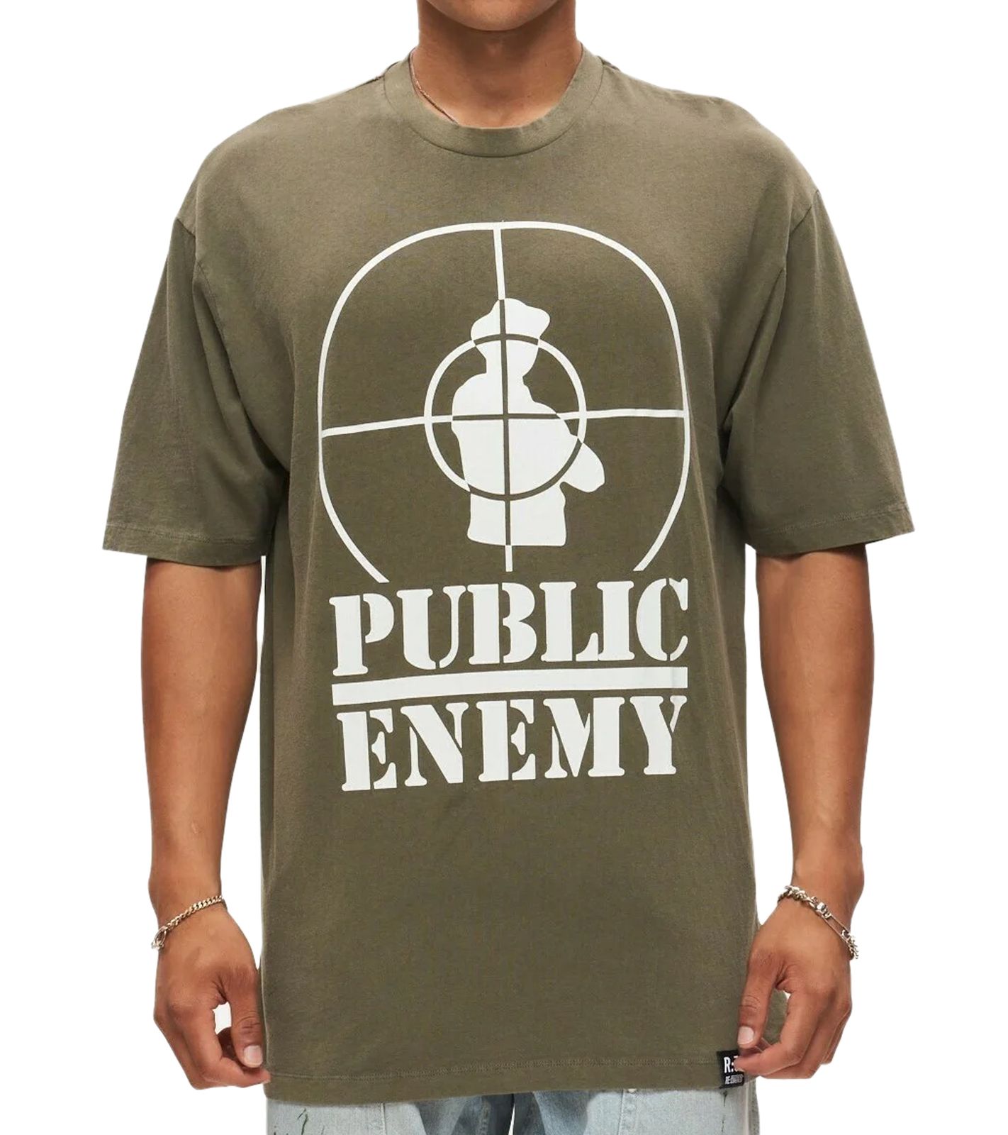 RE:COVERED X PUBLIC ENEMY Herren T-Shirt Baumwoll-Shirt mit großem Print Rundhals-Shirt RCBVD3836 Khaki von RE:COVERED
