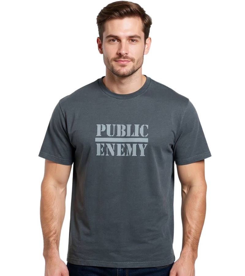 RE:COVERED X PUBLIC ENEMY Herren T-Shirt Fight the Power Baumwoll-Shirt Rundhals-Shirt RCBVD3838 Grau von RE:COVERED