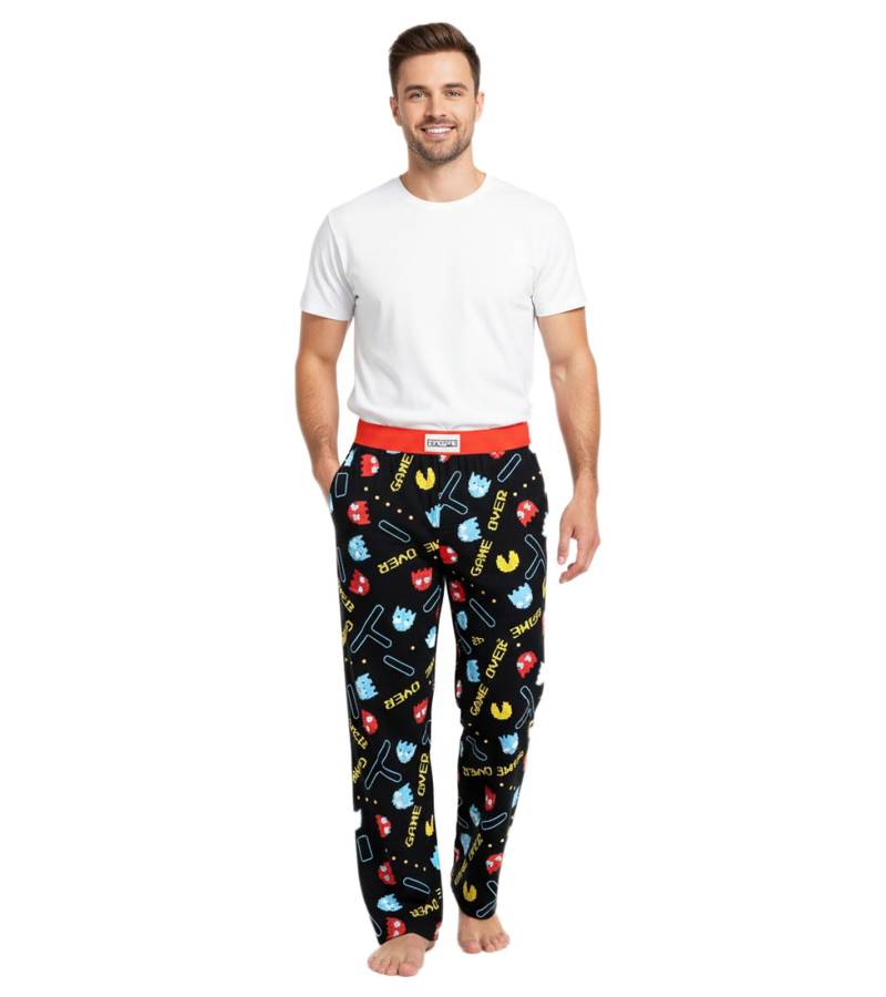 RE:COVERED X Pac-Man Loungepants Herren Schlafanzug-Hose mit Pac-Man Allover-Print Pyjama-Hose RCPCM400 Schwarz/Rot von RE:COVERED