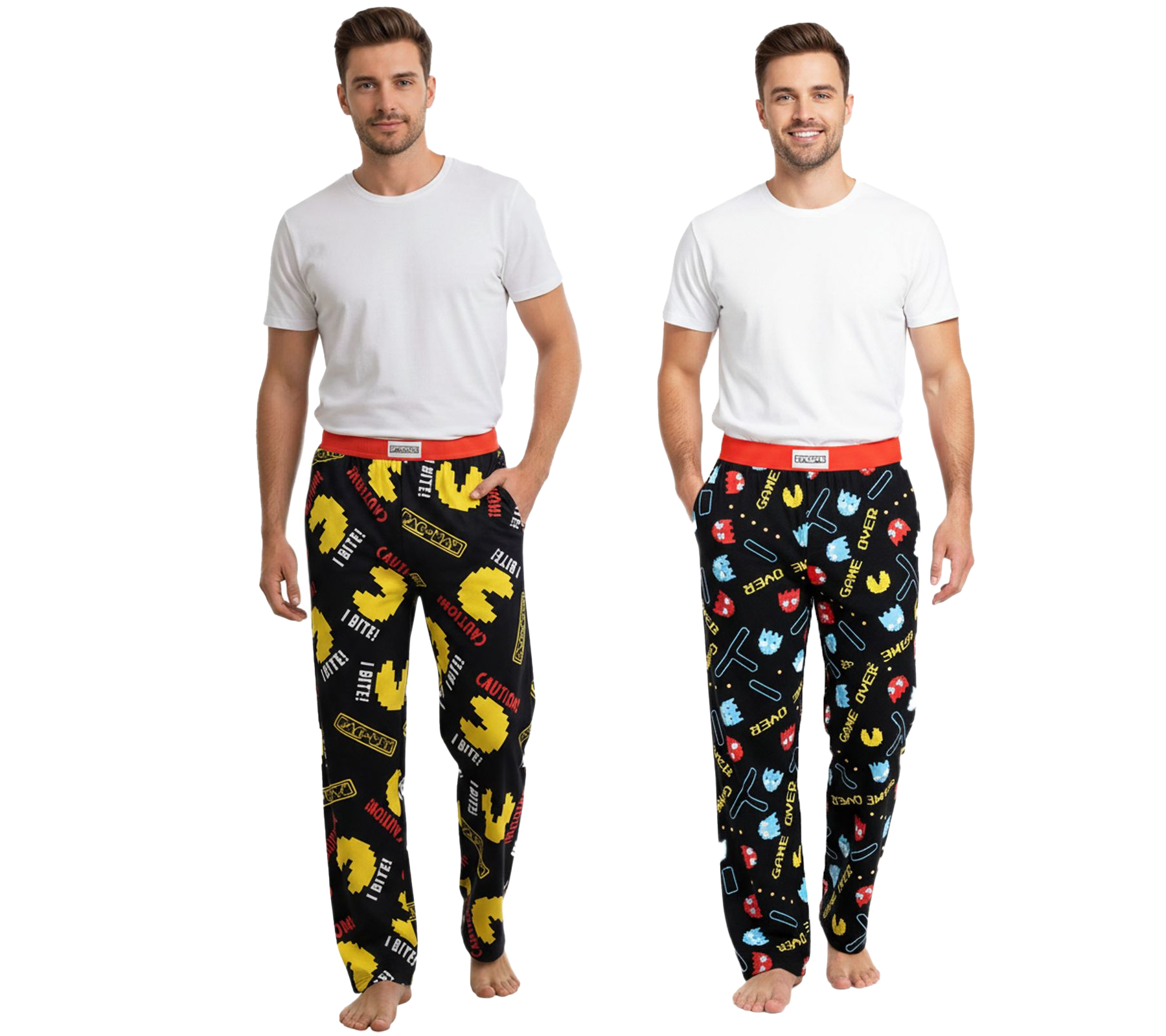 RE:COVERED X Pac-Man Loungepants Herren Schlafanzug-Hose mit Pac-Man Allover-Print Pyjama-Hose in Schwarz/Gelb oder Schwarz/Rot von RE:COVERED
