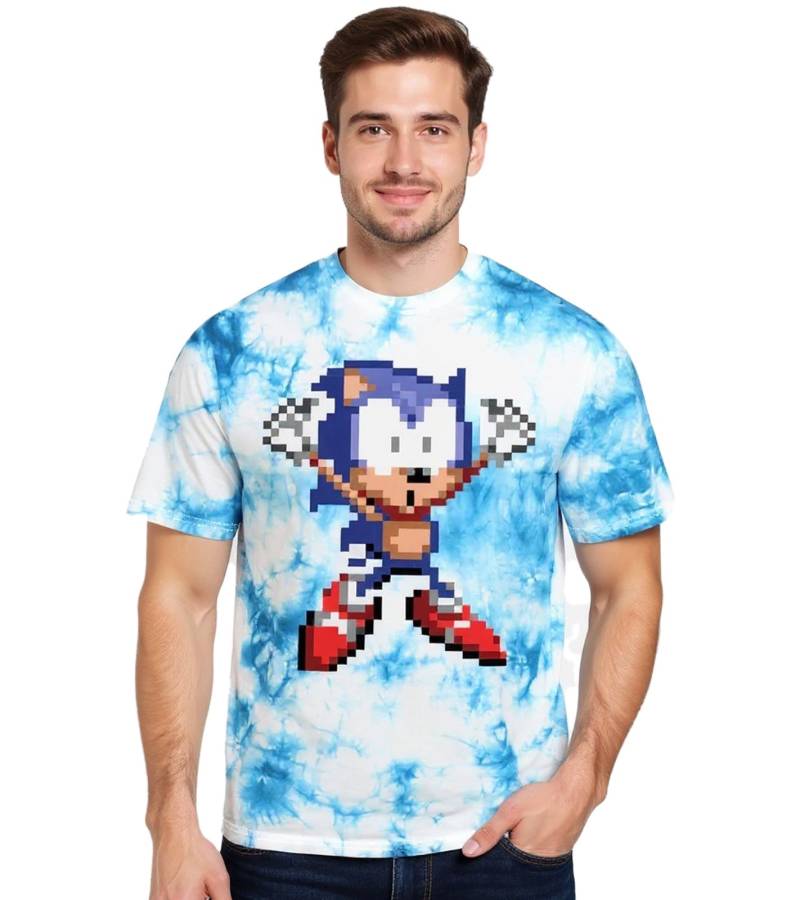 RE:COVERED X SEGA Herren T-Shirt mit Sonic-Print Baumwoll-Shirt Rundhals-Shirt RCSEGA552 Blau/Weiß von RE:COVERED