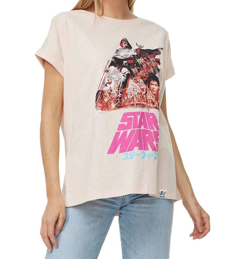 RE:COVERED X STAR WARS Damen T-Shirt mit "Darth Vader & The Empire Strikes Back"-Print Baumwoll-Shirt Rundhals-Shirt Boyfriend-Cut MMSTW2392 Rosa von RE:COVERED