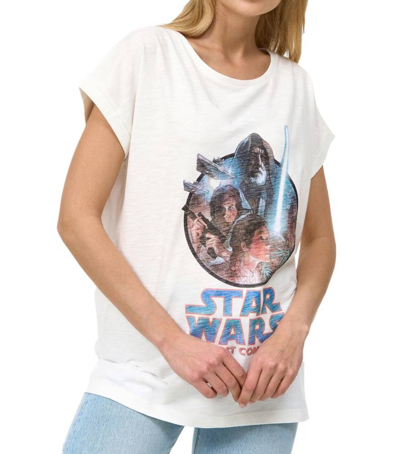 RE:COVERED X STAR WARS Damen T-Shirt mit "The Last Command"-Print Baumwoll-Shirt Kurzarm-Shirt MMSTW2394 Ecru-Weiß von RE:COVERED