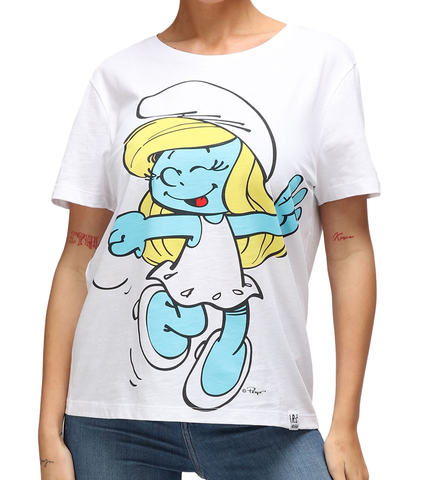 RE:COVERED X Schlümpfe Damen T-Shirt mit Schlumpfine Print Baumwoll-Shirt Rundhals-Shirt RCSMF118 Weiß RE:COVERED X Schlümpfe Damen T-Shirt mit Schlumpfine Print Baumwoll-Shirt Rundhals-Shirt RCSMF118 Weiß von RE:COVERED