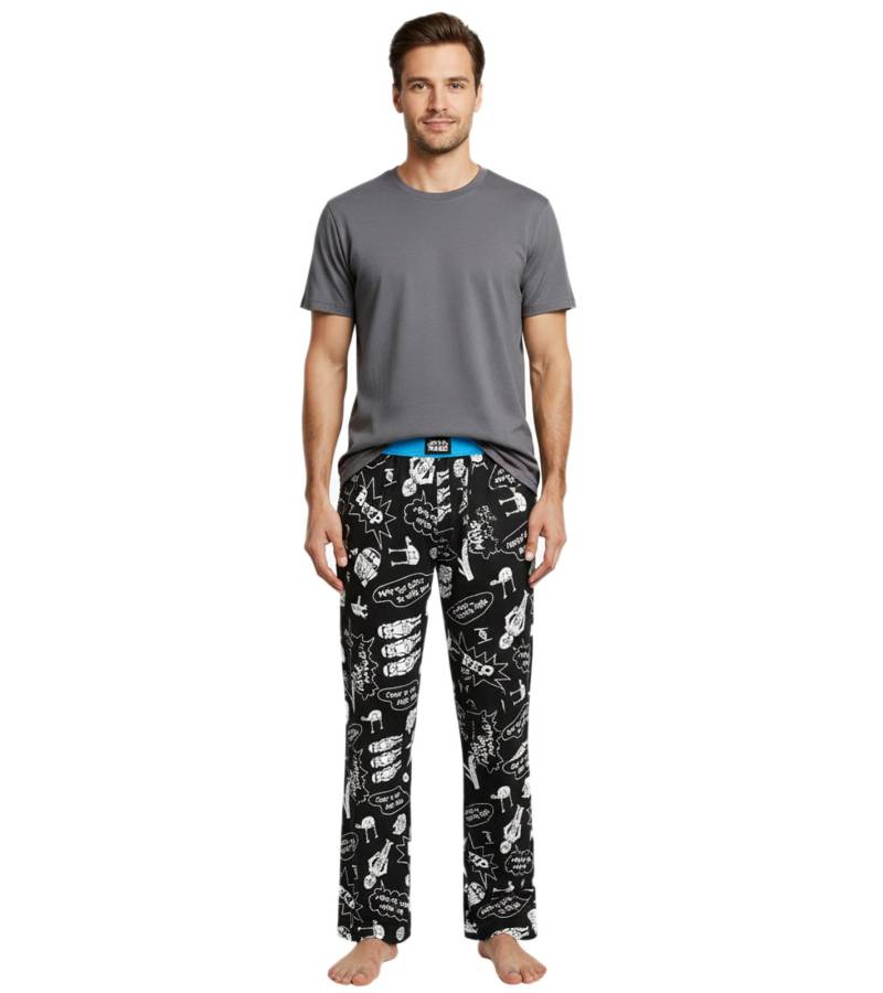 RE:COVERED X Star Wars Pyjama-Hose Herren Schlafanzug-Hose mit Star Wars Comics Aufdruck Print Baumwolle Loungepants RCDIF2108 Schwarz/Weiß von RE:COVERED