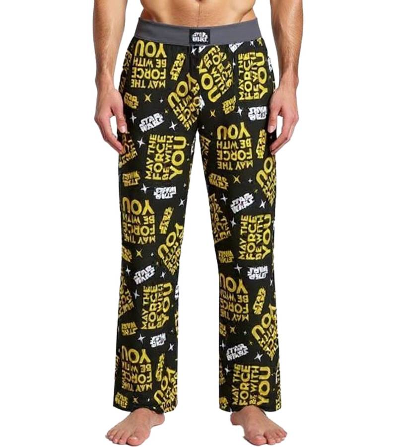 RE:COVERED X Star Wars Pyjama-Hose Herren Schlafanzug-Hose mit "The Force Be With You" Print Loungepants PCSTW1828 Schwarz/Gelb von RE:COVERED