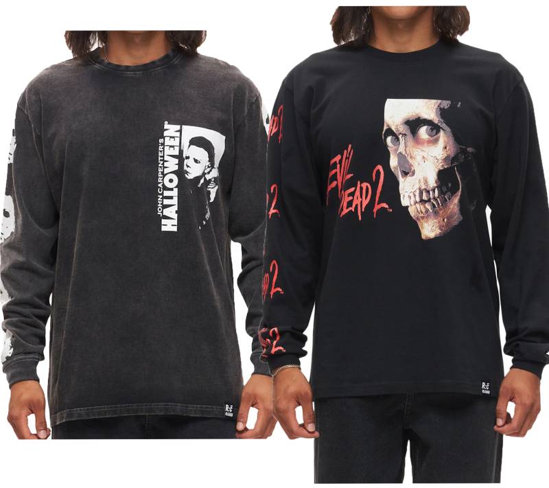 RE:COVERED X Studio Canal Evil Dead 2 oder Halloween Herren Langarm-Shirt mit Film-Print Baumwoll-Longsleeve Pullover Schwarz von RE:COVERED