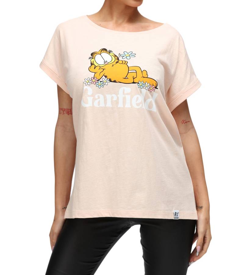 RE:COVERED X nickelodeon Damen T-Shirt mit Garfield Flower Power-Print Baumwoll-Shirt Rundhals-Shirt RCVCM596 Rosa von RE:COVERED