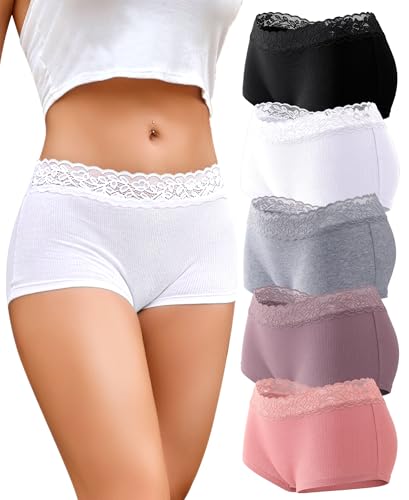 READY TO LOVE Boxershorts Damen Unterhosen Baumwolle Spitzen UnterwäSche Frauen Bequeme Baumwoll Unterwäsche Damen Atmungsaktiv Shorts Panties Hipster Mehrpack(XXL) von READY TO LOVE