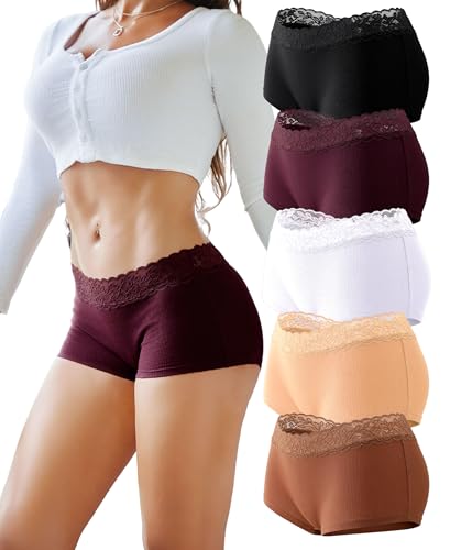 READY TO LOVE Boxershorts Damen Unterhosen Baumwolle Spitzen UnterwäSche Frauen Bequeme Baumwoll Unterwäsche Damen Atmungsaktiv Shorts Panties Hipster Mehrpack(XXL) von READY TO LOVE