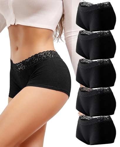 READY TO LOVE Boxershorts Damen Unterhosen Baumwolle Spitzen UnterwäSche Frauen Bequeme Baumwoll Unterwäsche Damen Atmungsaktiv Shorts Panties Hipster Mehrpack(XL) von READY TO LOVE