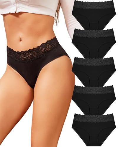 READY TO LOVE Damen Unterhosen Baumwolle Spitzen Atmungsaktiv Bequeme Unterwäsche Weiche Elastische Spitze Schwarz Slip Damen Size S~XL von READY TO LOVE