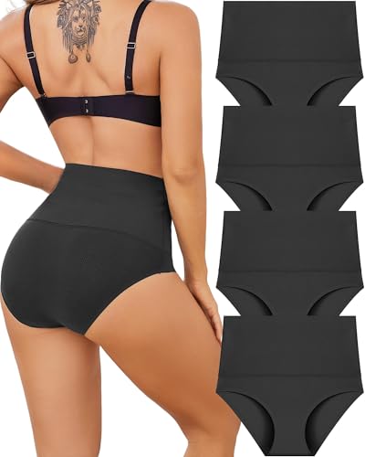 READY TO LOVE Unterhosen Damen Große Größen Seamless Slips Damen Hohe Taille Nahtlose Taillenslip High Waist Unterwäsche Frauen No Show Slip Pantys Atmungsaktiv Nahtlos Slips Mehrpack 4er Pack S-3XL von READY TO LOVE