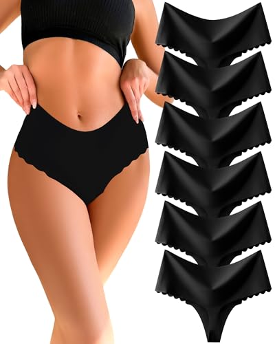 READY TO LOVE Seamless String Tanga Damen High Waist Nahtlose UnterwäSche Frauen Bauchweg String Tanga Hohe Taille Unsichtbare Unterhosen Damen Gewellte Kante Slips Damen Mehrpack No Show Thong 6 Pack von READY TO LOVE