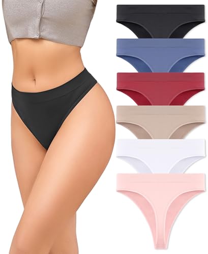 READY TO LOVE String Tanga Damen Nahtlos High Waist Unterhosen Damen Hohe Taille Unterwäsche Frauen Komfortabel Weich Seamless Slips 6er Pack XL von READY TO LOVE