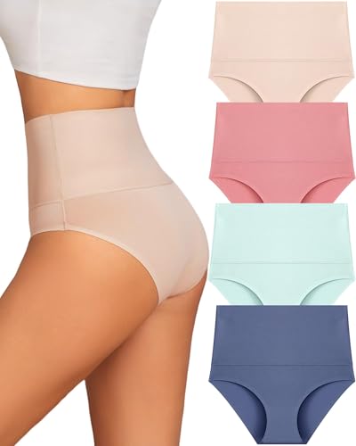 READY TO LOVE Unterhosen Damen Große Größen Seamless Slips Damen Hohe Taille Nahtlose Taillenslip High Waist Unterwäsche Frauen No Show Slip Pantys Atmungsaktiv Nahtlos Slips Mehrpack 4er Pack S-3XL von READY TO LOVE